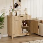 Vabches Fluted Sideboard Buffet Cabinet with Storage, 32" Wide Coffee Bar Console Table with Drawer, Fluted Doors & Adjustable Shelf, Wood Buffet Table for Living Room, Kitchen Dining Room, Oak