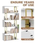 Gadroad 5 Tier Geometric Bookcase,S Shaped Bookshelf, Wood Decorative Storage Shelving, Modern Freestanding Display Shelves, Tall Book Shelf Unit for Living Room Bedroom, Gold