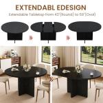 GarveeHome Kitchen Table for 4-8 People, Extendable Round Dining Room Table for Kitchen, 59 Inch Oval Table for Dining Room, Black(Table Only)