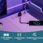 Jakyitvi 33.7" Computer Desk with Power Outlets, LED Lights & Drawer, Small Office Desk with Storage Bag & Hooks, Gaming Desk for Bedrooms or Home Office, Compact Study Desk for Small Spaces，White