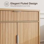 Vabches Fluted Sideboard Buffet Cabinet with Storage, 32" Wide Coffee Bar Console Table with Drawer, Fluted Doors & Adjustable Shelf, Wood Buffet Table for Living Room, Kitchen Dining Room, Oak