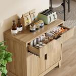 Vabches Fluted Sideboard Buffet Cabinet with Storage, 32" Wide Coffee Bar Console Table with Drawer, Fluted Doors & Adjustable Shelf, Wood Buffet Table for Living Room, Kitchen Dining Room, Oak