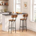 HOOBRO Bar Stools,Set of 2 Round Bar Chairs with Back,25.2" Bar Chairs for Kitchen Island, Dining Room,Counter Height Bar Stools, Easy to Assemble, Rustic Brown and Black BF32BY01G2