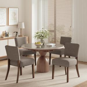 COLAMY Mid Century Modern Dining Chairs Set of 4, Upholstered Kitchen Chairs with Back, Farmhouse Fabric Side Dining Room Chairs with Wood Legs for Dining Room Kitchen Restaurant, Brown