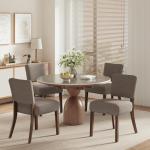 COLAMY Mid Century Modern Dining Chairs Set of 4, Upholstered Kitchen Chairs with Back, Farmhouse Fabric Side Dining Room Chairs with Wood Legs for Dining Room Kitchen Restaurant, Brown