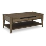 Signature Design by Ashley Roanhowe Contemporary 2-Drawer Coffee Table with Open Lower Shelf and Tapered Legs, Dark Brown