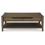 Signature Design by Ashley Roanhowe Contemporary 2-Drawer Coffee Table with Open Lower Shelf and Tapered Legs, Dark Brown