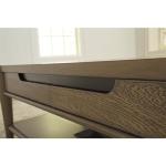 Signature Design by Ashley Roanhowe Contemporary 2-Drawer Coffee Table with Open Lower Shelf and Tapered Legs, Dark Brown