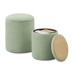 SONGMICS Vanity Stool, Set of 2, Round Storage Ottoman, Small Ottoman Coffee Table, Foot Stool, Removable Lid, for Living Room, Bedroom, Hallway, Easy Assembly, Teddy Fleece, Laurel Green ULOM013CZ01