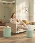 SONGMICS Vanity Stool, Set of 2, Round Storage Ottoman, Small Ottoman Coffee Table, Foot Stool, Removable Lid, for Living Room, Bedroom, Hallway, Easy Assembly, Teddy Fleece, Laurel Green ULOM013CZ01