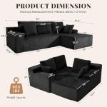 GRUSIGN Cloud Sectional Boneless Couches for Living Room, Modular L Shaped Couch with Deep Seat Oversized Right Facing Chaise, Memory Foam Compressed Spineless 3 Seater Sofa for Apartment, Black