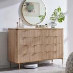 T4TREAM Fluted 9 Drawers Dresser, Modern Wooden Top Chest of Drawers with Curved Profile Design, Dresser TV Stand Drawer Organizers for Bedroom, Living Room, Hallway(Natural Oak)