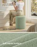 SONGMICS Vanity Stool, Set of 2, Round Storage Ottoman, Small Ottoman Coffee Table, Foot Stool, Removable Lid, for Living Room, Bedroom, Hallway, Easy Assembly, Teddy Fleece, Laurel Green ULOM013CZ01