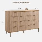 T4TREAM Fluted 9 Drawers Dresser, Modern Wooden Top Chest of Drawers with Curved Profile Design, Dresser TV Stand Drawer Organizers for Bedroom, Living Room, Hallway(Natural Oak)