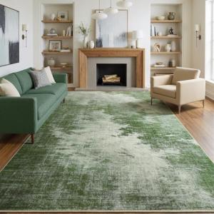 HQAYW 8x10 Large Area Rugs for Living Room, Abstract Washable Soft Modern Rugs, Non Slip Stain Resistant Easy Clean Indoor Carpet for Kids Nursery Dorm Bedroom Kitchen Office Home Decor, Green