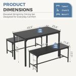 DUMOS Dining Table Set, Dining Table for 4 with Bench, Kitchen Table, Space-Saving Ideal 4-Person Set for Dining Room Kitchen Apartment Corner Black 3 Pack