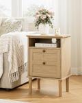 Apetaccat Nightstand, Boho Night Stand with 1 Drawer, Modern Side Accent Table with Open Shelf, Wooden Top Bedside End Table for Bedroom, Living Room, Natural