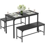DUMOS Dining Table Set, Dining Table for 4 with Bench, Kitchen Table, Space-Saving Ideal 4-Person Set for Dining Room Kitchen Apartment Corner Black 3 Pack