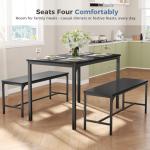 DUMOS Dining Table Set, Dining Table for 4 with Bench, Kitchen Table, Space-Saving Ideal 4-Person Set for Dining Room Kitchen Apartment Corner Black 3 Pack