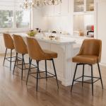 COLAMY Bar Stools Set of 4, 26" Swivel Counter Height Chairs with Back,Thick Padded Seat & Footrest,Modern Faux Leather Barstool for Kitchen Island,Dining Room,Pub,Brown