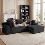 GRUSIGN Cloud Sectional Boneless Couches for Living Room, Modular L Shaped Couch with Deep Seat Oversized Right Facing Chaise, Memory Foam Compressed Spineless 3 Seater Sofa for Apartment, Black