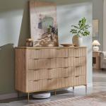 T4TREAM Fluted 9 Drawers Dresser, Modern Wooden Top Chest of Drawers with Curved Profile Design, Dresser TV Stand Drawer Organizers for Bedroom, Living Room, Hallway(Natural Oak)