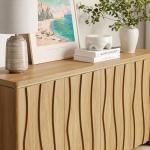 Vabches Fluted Buffet Cabinet with Storage, 3D Ripple Pattern Doors and Curved Edges, Modern Sideboard for Kitchen, Entryway, 4 Doors & Adjustable Shelf, Natural Wood, 57.9" W