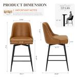COLAMY Bar Stools Set of 4, 26" Swivel Counter Height Chairs with Back,Thick Padded Seat & Footrest,Modern Faux Leather Barstool for Kitchen Island,Dining Room,Pub,Brown
