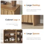 Vabches Fluted Buffet Cabinet with Storage, 3D Ripple Pattern Doors and Curved Edges, Modern Sideboard for Kitchen, Entryway, 4 Doors & Adjustable Shelf, Natural Wood, 57.9" W