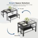 DUMOS Dining Table Set, Dining Table for 4 with Bench, Kitchen Table, Space-Saving Ideal 4-Person Set for Dining Room Kitchen Apartment Corner Black 3 Pack