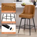 COLAMY Bar Stools Set of 4, 26" Swivel Counter Height Chairs with Back,Thick Padded Seat & Footrest,Modern Faux Leather Barstool for Kitchen Island,Dining Room,Pub,Brown