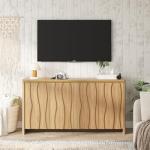 Vabches Fluted Buffet Cabinet with Storage, 3D Ripple Pattern Doors and Curved Edges, Modern Sideboard for Kitchen, Entryway, 4 Doors & Adjustable Shelf, Natural Wood, 57.9" W