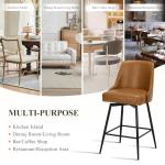 COLAMY Bar Stools Set of 4, 26" Swivel Counter Height Chairs with Back,Thick Padded Seat & Footrest,Modern Faux Leather Barstool for Kitchen Island,Dining Room,Pub,Brown