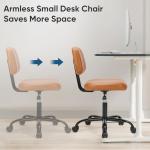 DUMOS Small Armless Home Desk Chair with Low Back Lumbar Support, Height Adjustable PU Leather Computer Task with 360° Swivel Wheels, for Small Space, Kids and Adults, Brown