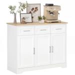 HOMCOM Sideboard Buffet Cabinet with 3 Storage Drawers, Kitchen Cabinet, Coffee Bar, with Adjustable Shelf for Living Room, White