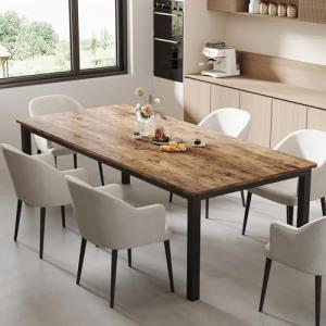 GarveeHome 70.8in Industrial Dining Table for 6, Wooden Long Dinner Table with Mortise Tenon Design, Kitchen Table with Sturdy Metal Legs, for Dining Room Home Office Living Room, Retro Brown
