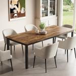 GarveeHome 70.8in Industrial Dining Table for 6, Wooden Long Dinner Table with Mortise Tenon Design, Kitchen Table with Sturdy Metal Legs, for Dining Room Home Office Living Room, Retro Brown