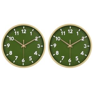 HIPPIH Wall Clock 2 Pack, 10 Inch Modern Wall Clocks Battery Operated, Non Ticking Silent Wall Clock, Simple Small Analog for Living Room, Bedroom, Kitchen, School, Office, Green