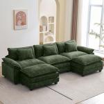 Oprisen 120" Modular Sectional Sofa, Comfy Cloud Couch Sectional Sofa with Ottoman, Chenille Sofa Sleeper Deep Seat Sofa with Throw Pillows for Living Room (Green, 120"- U Shape)