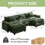 Oprisen 120" Modular Sectional Sofa, Comfy Cloud Couch Sectional Sofa with Ottoman, Chenille Sofa Sleeper Deep Seat Sofa with Throw Pillows for Living Room (Green, 120"- U Shape)