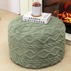 Poofieotto Round Pouf Ottoman Stuffed 20x12 Inches Floor Pouf Chair for Living Room Bedroom Modern Foam Pouf Ottoman Foot Rest for Couch Home Decor Pouffe Sage Green