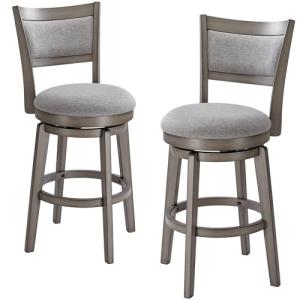 PrimeZone Swivel Bar Stools Set of 2, 26 Inch Counter Height Barstools, High Back Bar Stool with Solid Wood Legs & Wrap-Around Footrest, Counter Stools for Kitchen Island, Pub, Grey