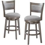 PrimeZone Swivel Bar Stools Set of 2, 26 Inch Counter Height Barstools, High Back Bar Stool with Solid Wood Legs & Wrap-Around Footrest, Counter Stools for Kitchen Island, Pub, Grey