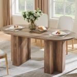 OKD 63 Inch Modern Wood Oval Dining Table for 4-6, Dining Room Table with Stable T-Shaped Base & Metal Frame & Thick Tabletop, Sturdy Kitchen Table for Dinner Room, Kitchen, Gathering, Rustic Oak