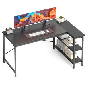 DUMOS L Shaped Desk 39 Inch Computer Desk Gaming Furniture Corner Desks Home Office PC Table with Reversible Storage Shelves for Writing Working Study Bedroom Dorm, Modern Black