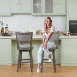 PrimeZone Swivel Bar Stools Set of 2, 26 Inch Counter Height Barstools, High Back Bar Stool with Solid Wood Legs & Wrap-Around Footrest, Counter Stools for Kitchen Island, Pub, Grey