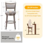 PrimeZone Swivel Bar Stools Set of 2, 26 Inch Counter Height Barstools, High Back Bar Stool with Solid Wood Legs & Wrap-Around Footrest, Counter Stools for Kitchen Island, Pub, Grey