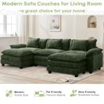 Oprisen 120" Modular Sectional Sofa, Comfy Cloud Couch Sectional Sofa with Ottoman, Chenille Sofa Sleeper Deep Seat Sofa with Throw Pillows for Living Room (Green, 120"- U Shape)