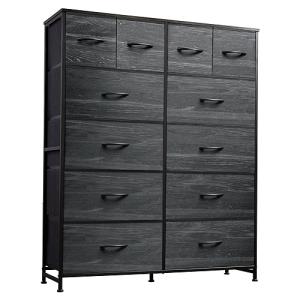 WLIVE Tall Dresser for Bedroom with 12 Drawers, Dressers & Chests of Drawers, Fabric Dresser for Closet, Living Room, Storage Dressers with Storage Drawers, Wood Top, Charcoal Black Wood Grain Print
