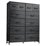 WLIVE Tall Dresser for Bedroom with 12 Drawers, Dressers & Chests of Drawers, Fabric Dresser for Closet, Living Room, Storage Dressers with Storage Drawers, Wood Top, Charcoal Black Wood Grain Print
